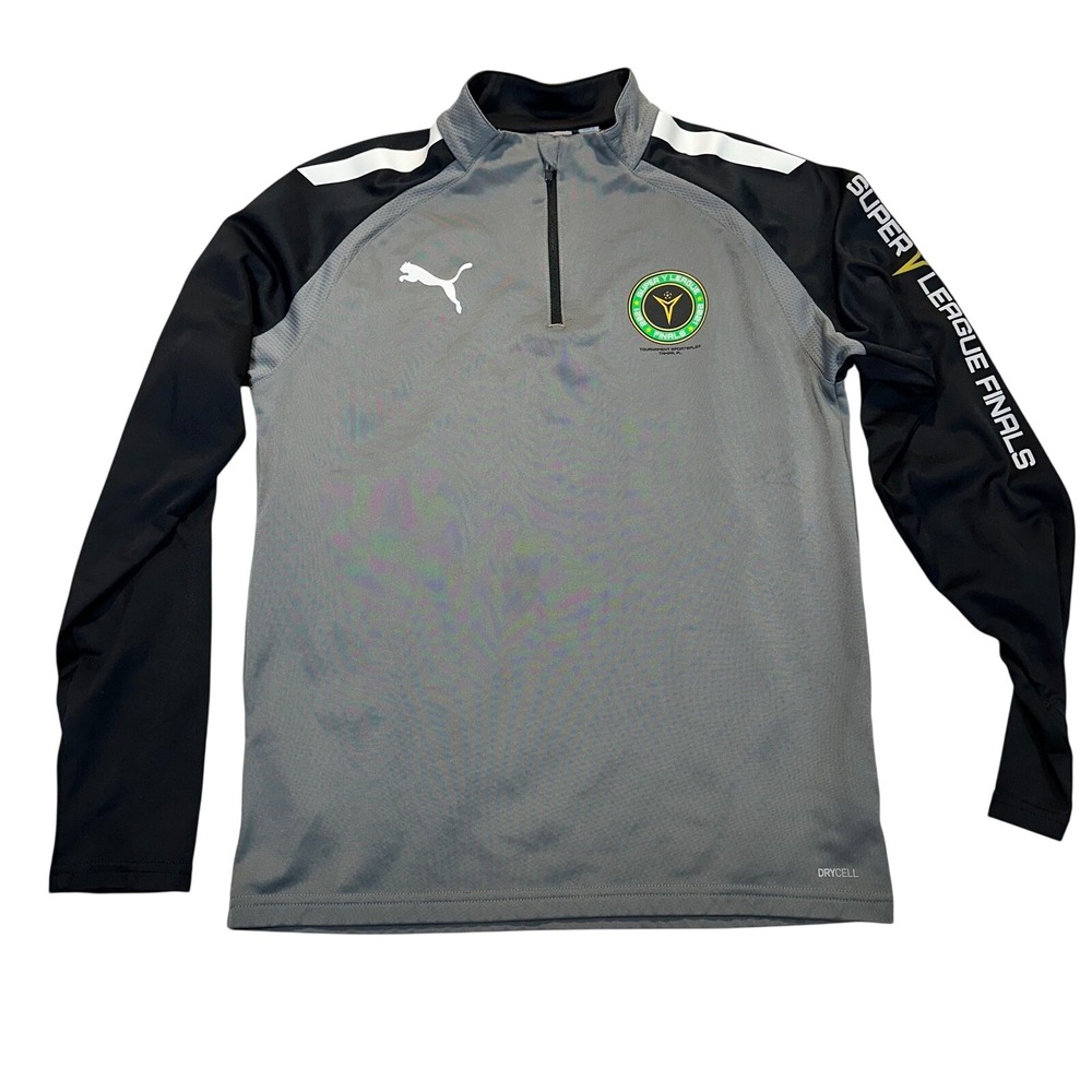 Puma Kids Grey Black Super Y League Finals 2021 Soccer 1/4 Zip Pullover Large L